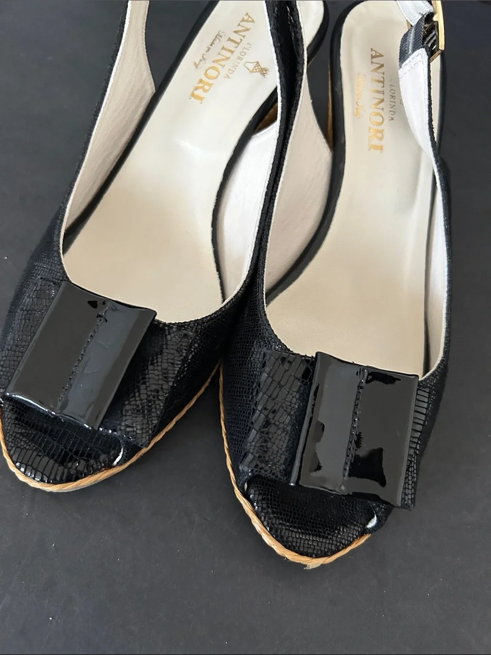 Antinori Black Patent Accent Espadrille Slingbacks